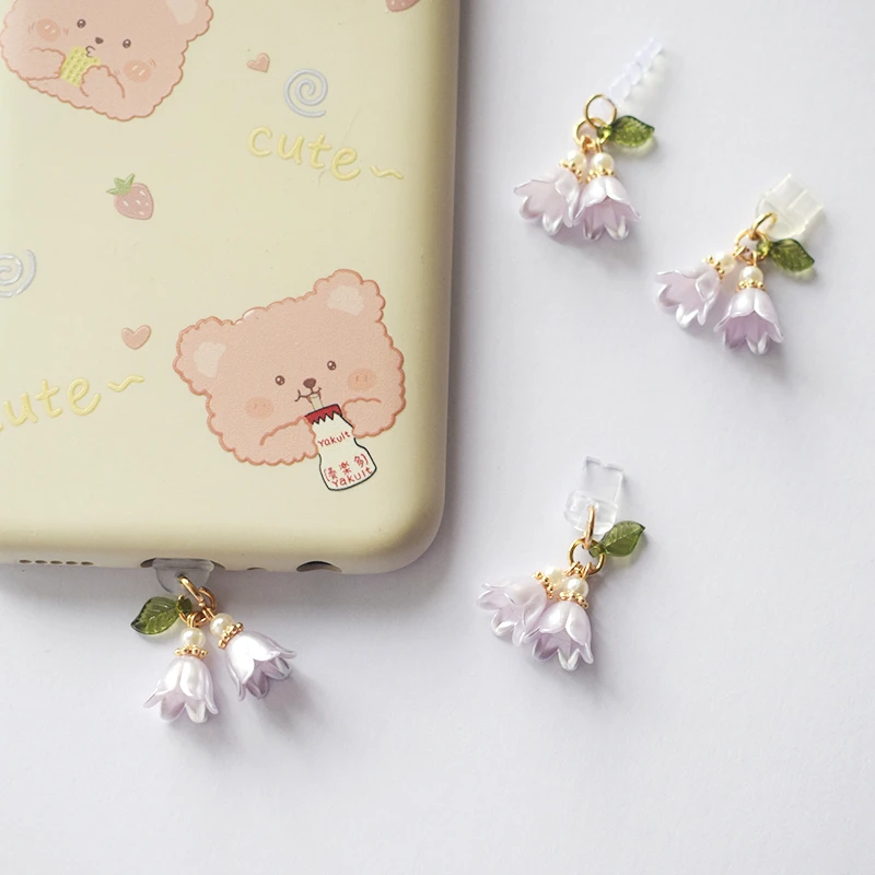 Korean Cute 3D Floral Pearl For Phone Anti Dust Cap Charge Port Plug For iPhone Type C Dust Protection Stopper Accessories