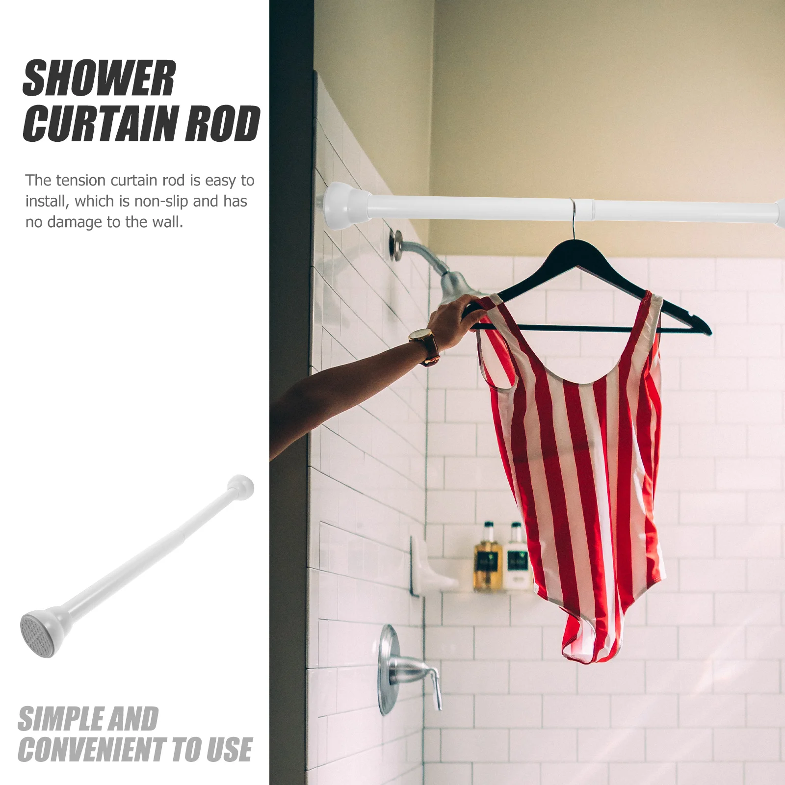 Adjustable Tension Curtain Rod Expandable Closet Rod Cupboard Bar For Shower Curtains Wardrobe Clothes Drying Rail Plastic