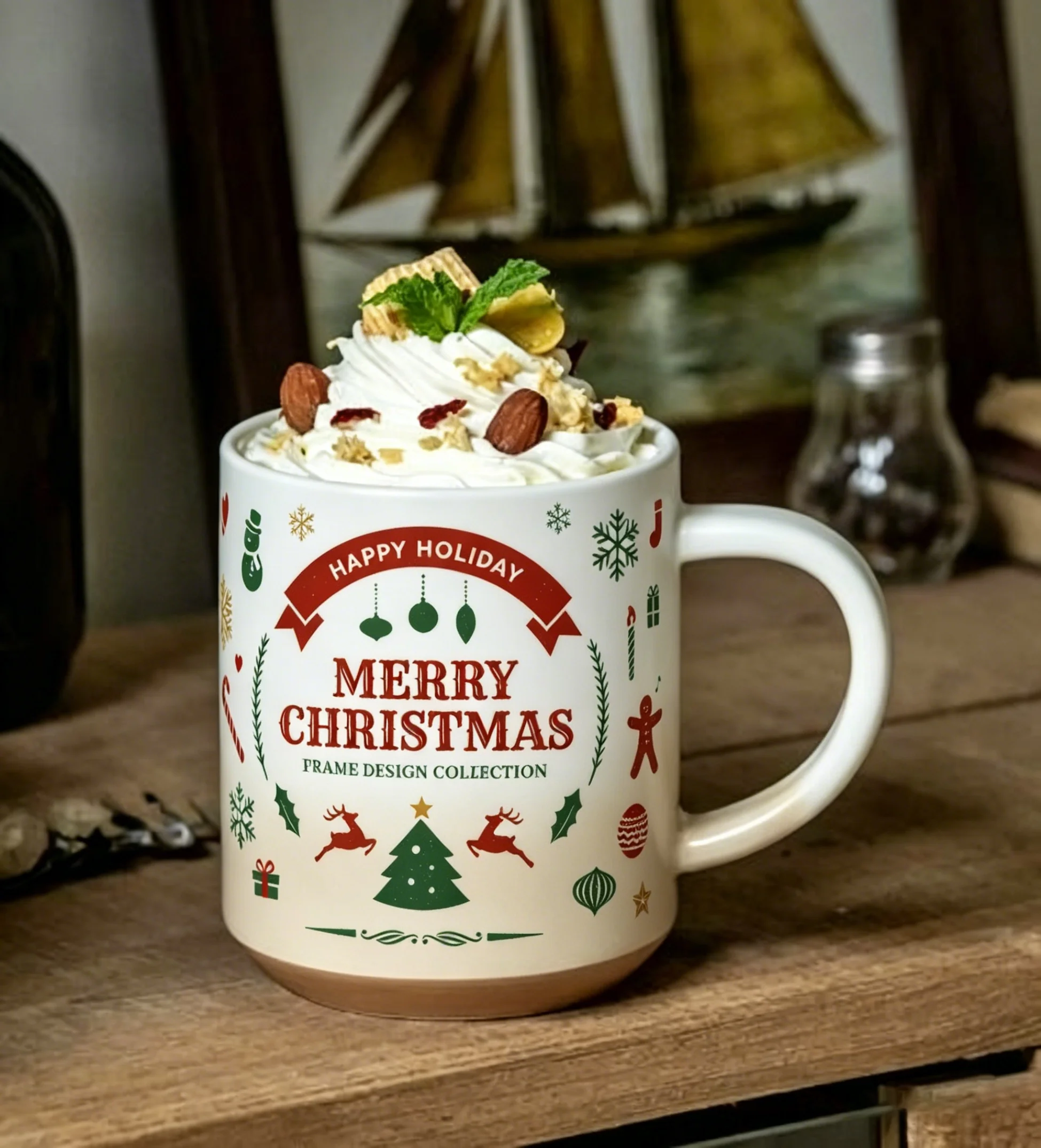 16oz Glass Cup UV DTF Wraps Minimal Neutral Merry Christmas Text Snowflake Wreath Gingerbread Waterproof Rub On Stickers