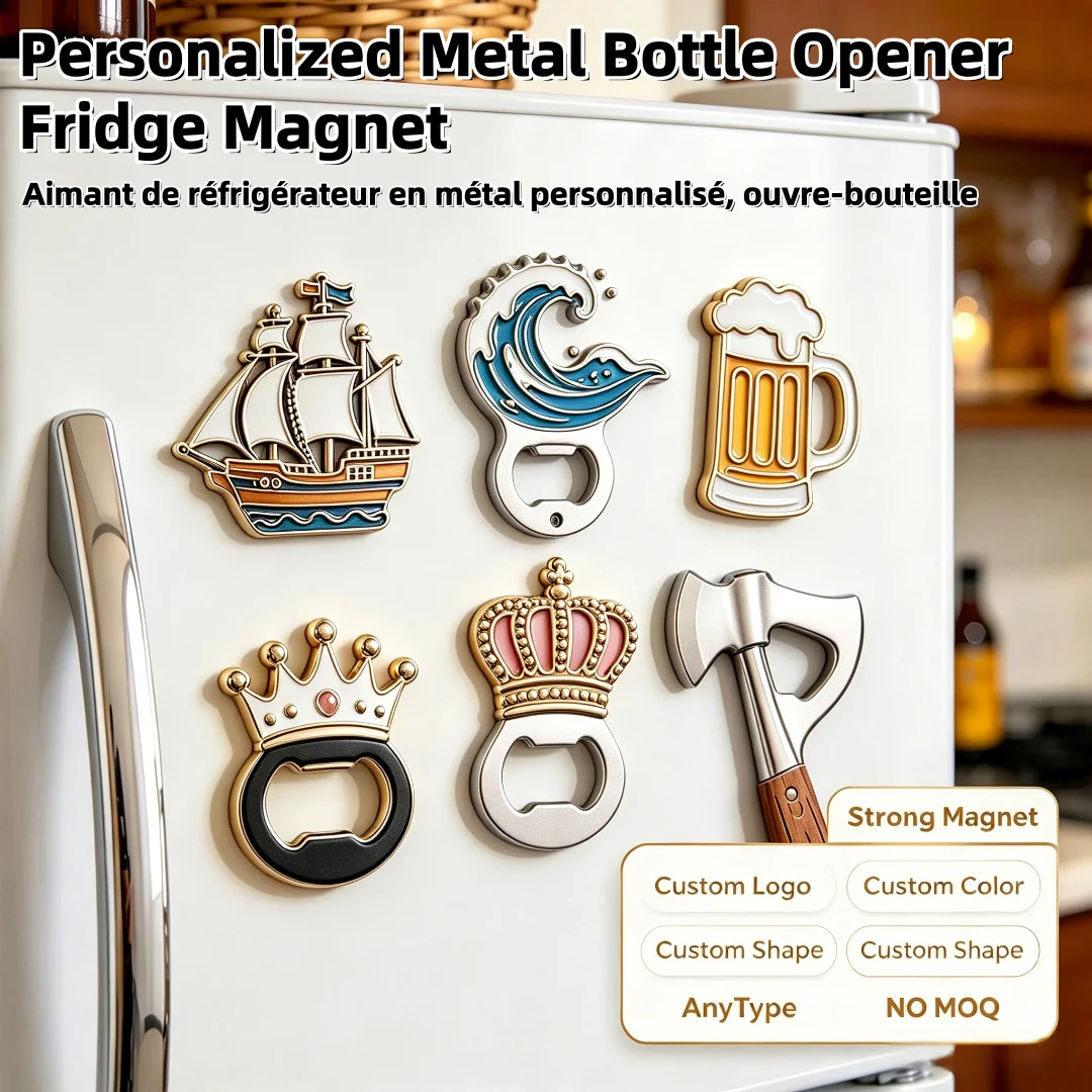 Personalized Metal Bottle Opener Fridge Magnet Metal premium 3D stereo refrigerator sticker Alloy Iron Material