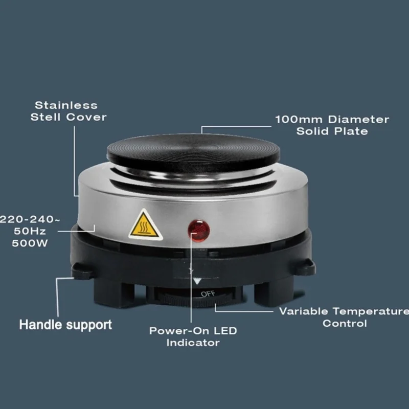 500W Electric Hot Plate Stainless Steel 6 Speed Temperature Adjustable Electric Tea Pot Burner for Moka EU Plug 220V