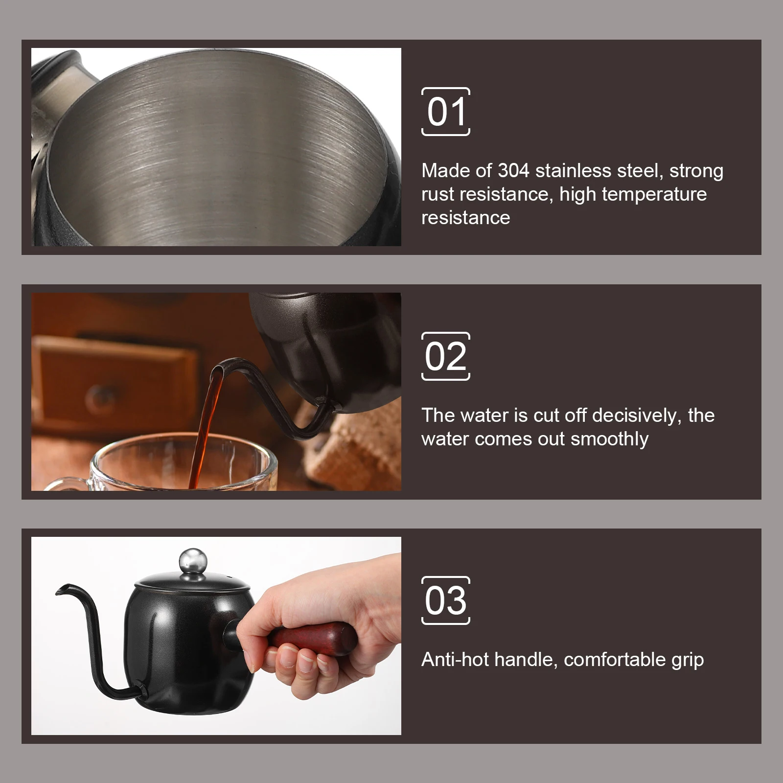 

Wood H Coffee Pot Kettle Long Spout Tea Kettle Home Office Cafe Kitchen Use Stainless Steel H Brew Container