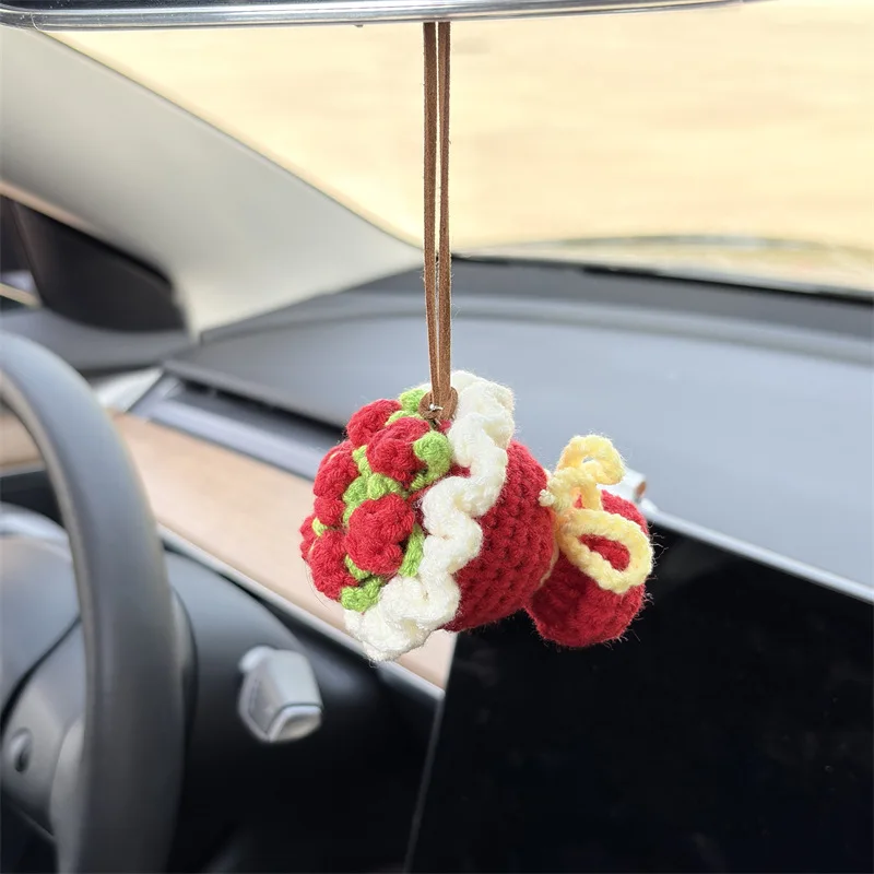 

Автомобильный кулон, крючок из пряжи ручной работы, тканый цветок, украшение для зеркала заднего вида, аксессуары для подвешивания салона автомобиля
