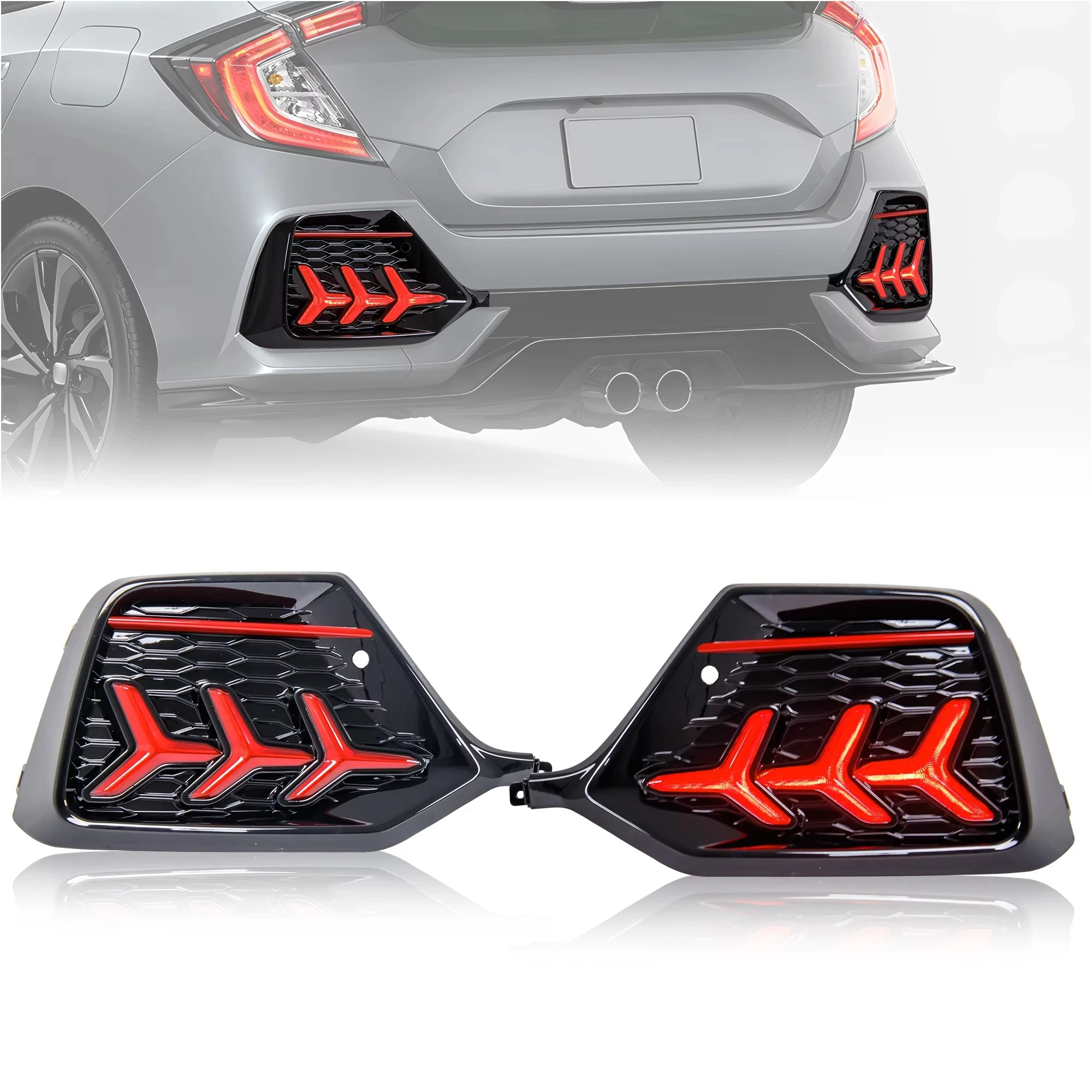 Premium LED Taillights & Bumper Lamps for CIVIC HATCHBACK 2017-2021 - Integrated Reflector Light Design