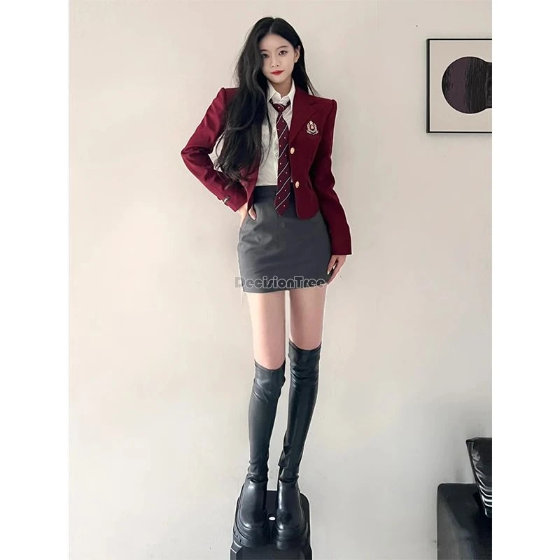 2024 Herbst Frauen koreanischen Stil Anzug jk Uniform Langarm Mantel weiß Langarm Bluse kurzer Schlankheit srock 3 Stück jk w928