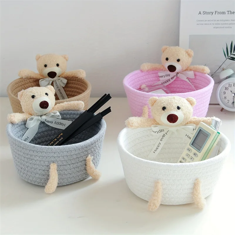 2pcs Hand-Woven Frame Storage Box, Sundries Storage Basket Entrance Cosmetics Storage Frame Cute Rabbit Desktop Small Basket