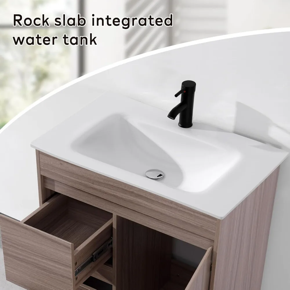 Vaidade de banheiro de 30 polegadas com pia undermount, armário de madeira grossa, portas e gavetas com fechamento suave