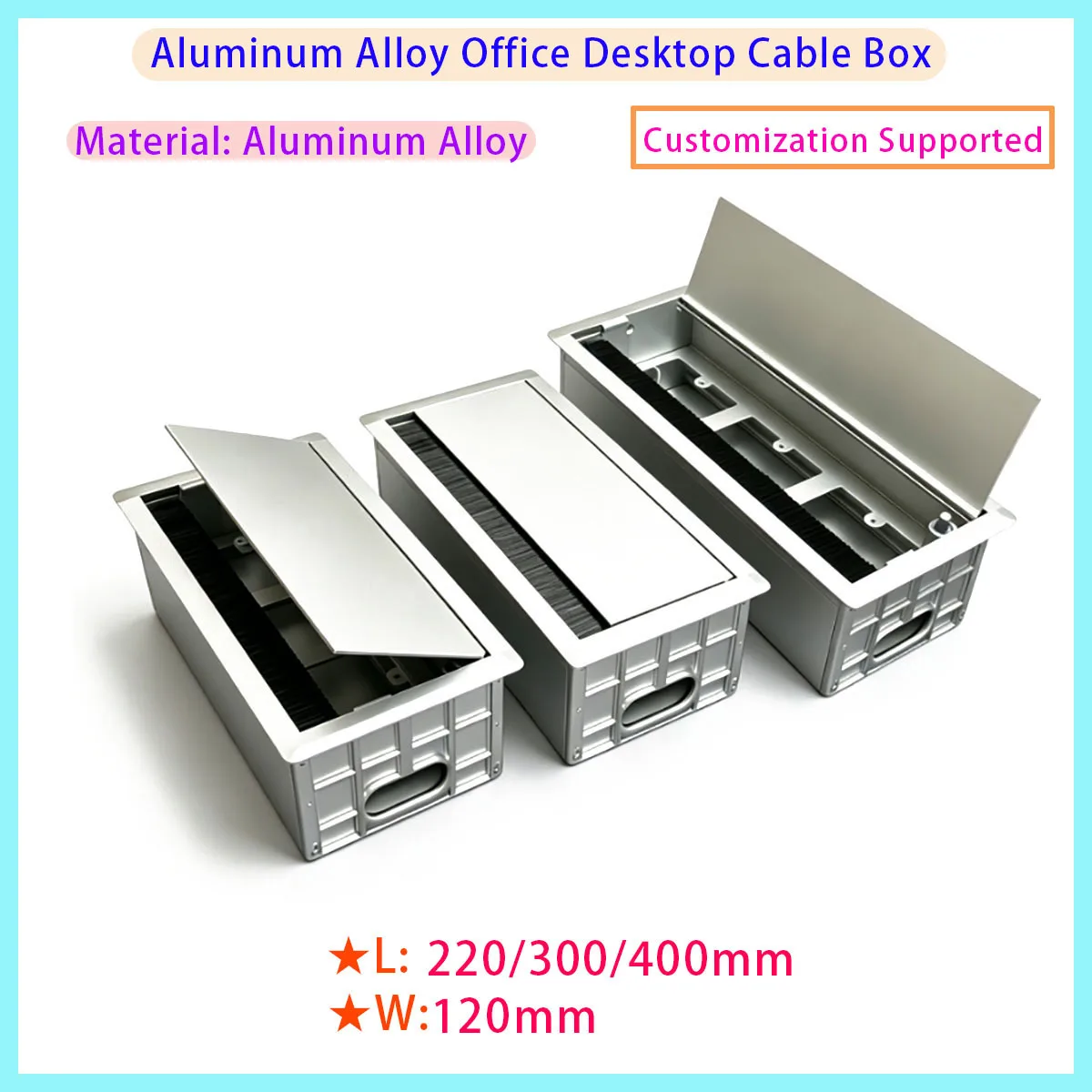 

Aluminum Desk Cable Grommet with Brush Flip Cover, 86 Type Panel Wire Box, Cable Hole Cover for Office & Conference Table
