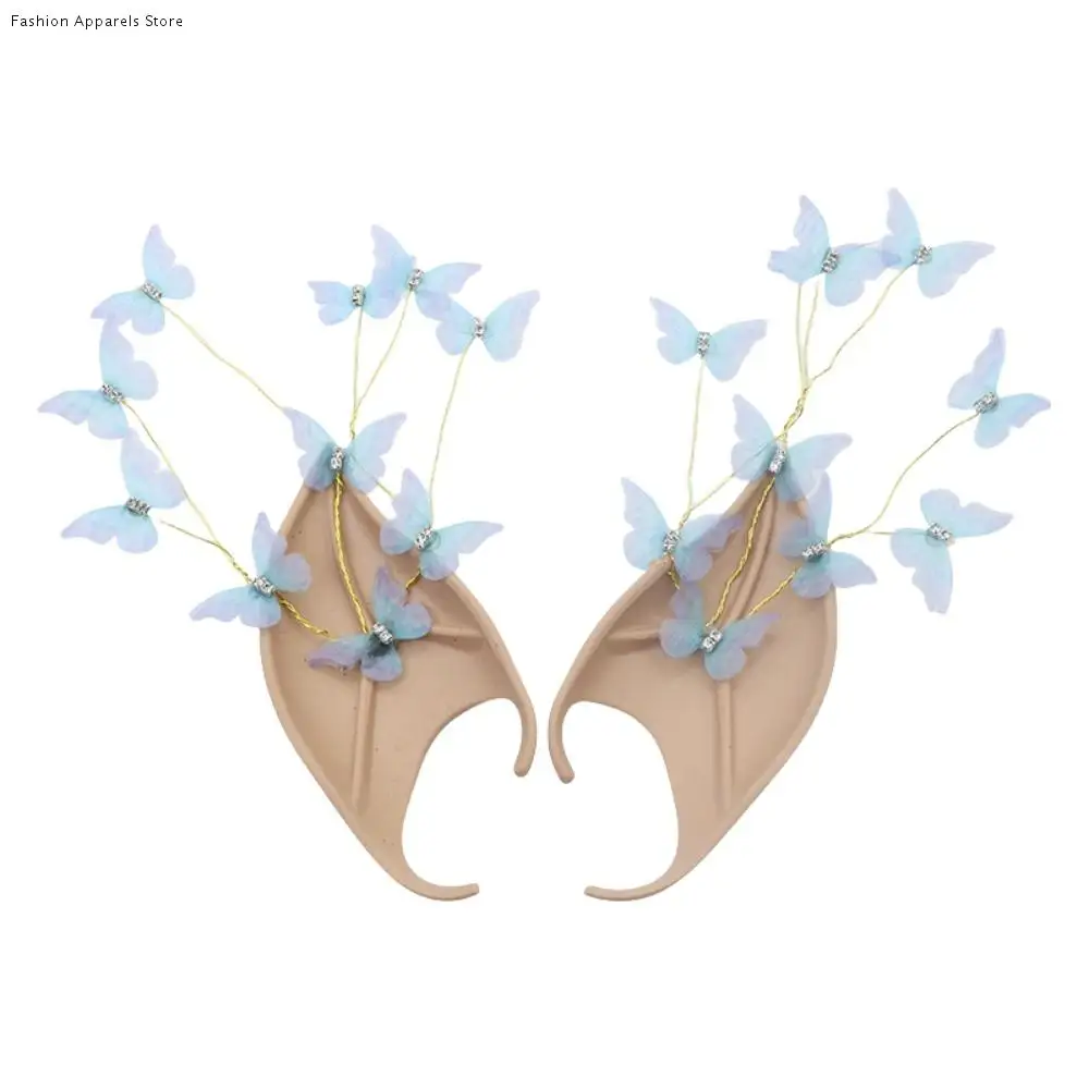

Cosplay Halloween Elf Ears Forest Butterfly with Earring Dangle Halloween False Ears Cosplay Costume Fake Piercing Earrings