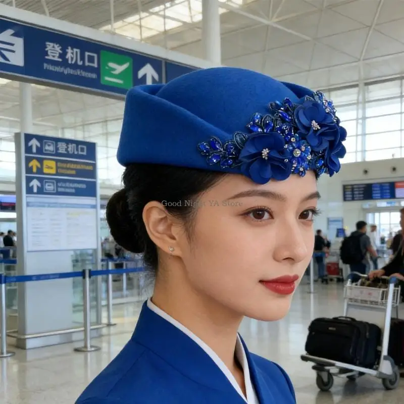 Embroidery Hat For Women Cosplay Parties Uniform Stewardess Hat For Daily Wear and Special Occasion Photography