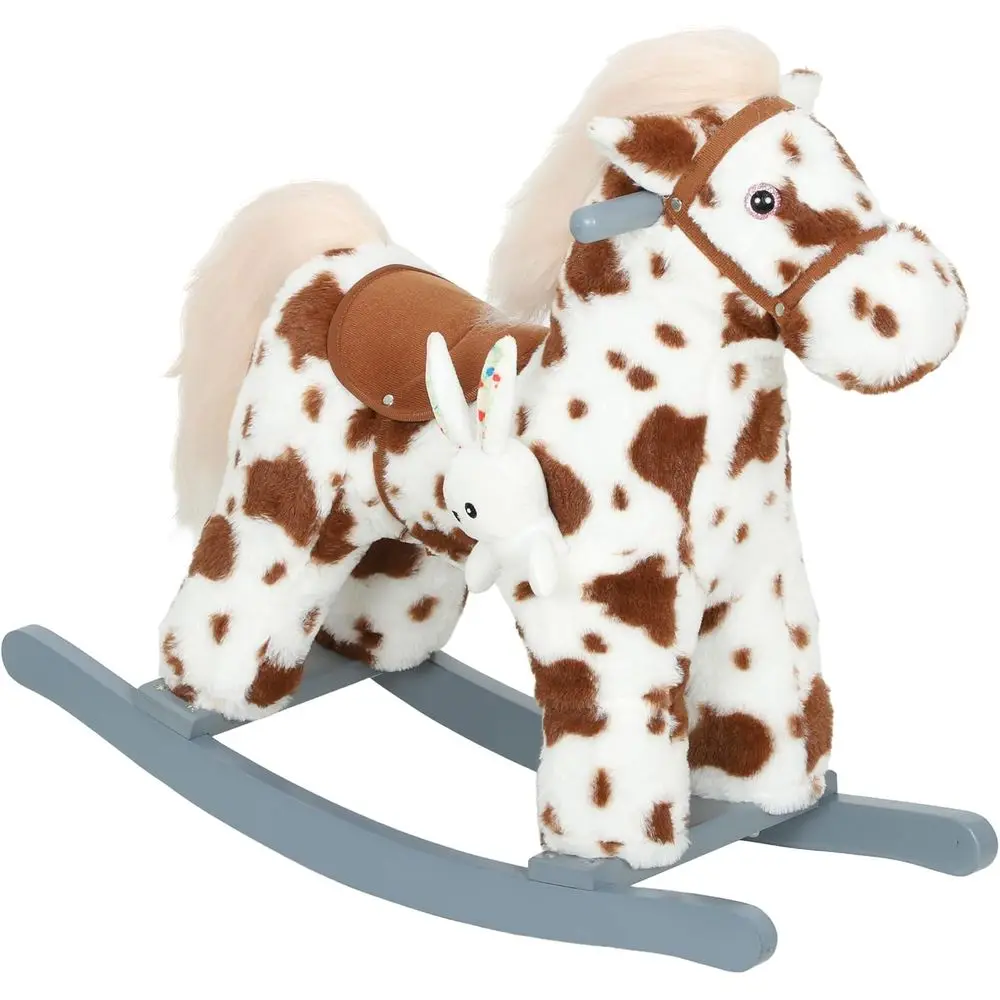 

Children's Plush Animal Rocker with Neighing Sound for Ages 2-5, Brown Horse with Rabbit Companion