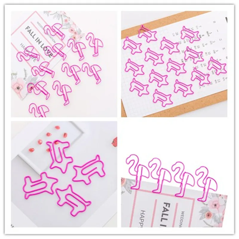 10pcs/lot Cartoon Pig And flamingos Paper Clip Mini Bookmark craft clip multi-purpose 2.9*1.8CM