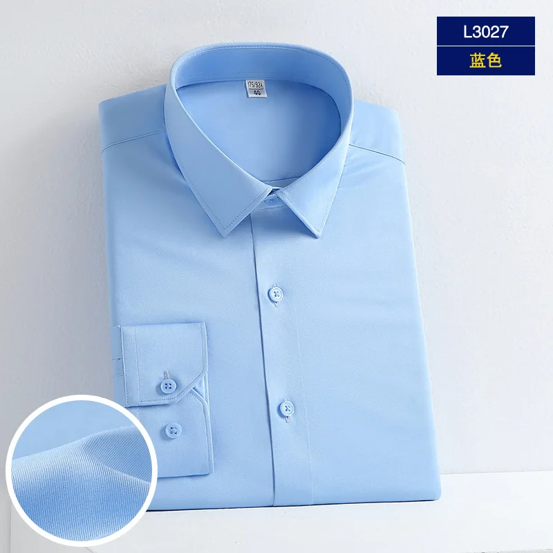 5XL Formal Dress High Quality Men\'s Long Sleeve Shirt Autumn and Winter Pure White Silk Smooth Fashion Business Casual No Iron