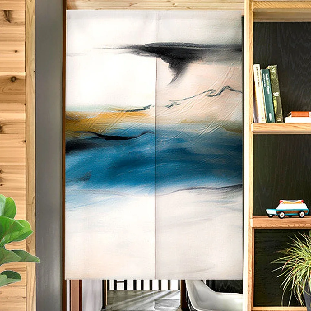 Colorful Abstract Beach Doorway Curtain Short Kitchen Curtains Oil Painting Drapes Cafe Bedroom Home Entrance Decor Door Curtain
