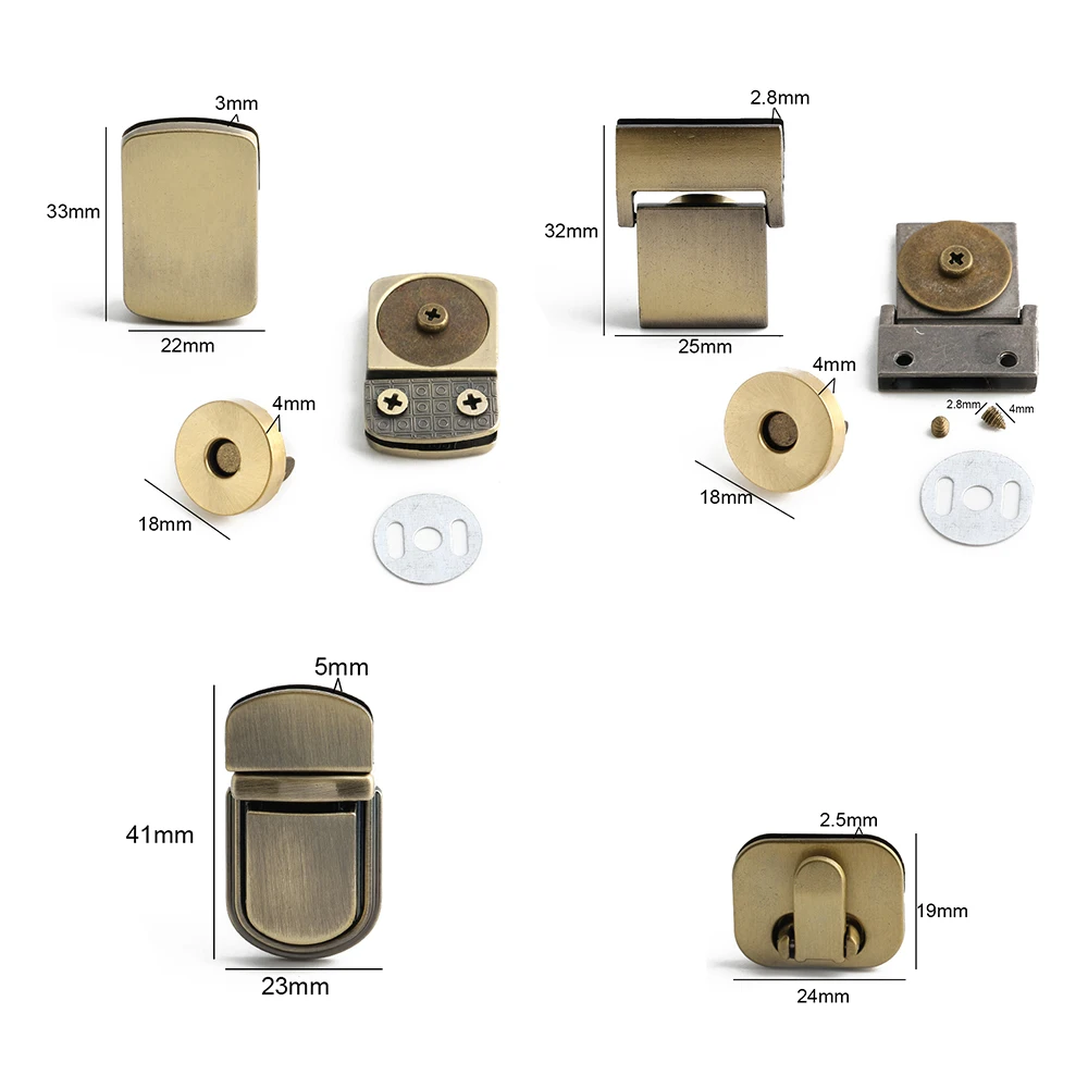 5/10/20Sets Square/Rectangle Metal Turn Twist Lock Strong Magnetic Button For Handbag Bags Purse Decorative Lock Accessories
