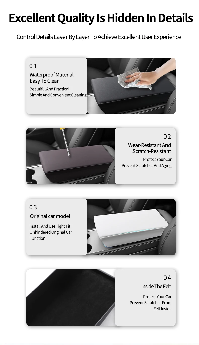 Mittelkonsolen-Armlehnenauflage für Tesla Model 3 Highland / Model Y Juniper ABS Armlehnenbox-Schutzabdeckung Autozubehör – Detail 10