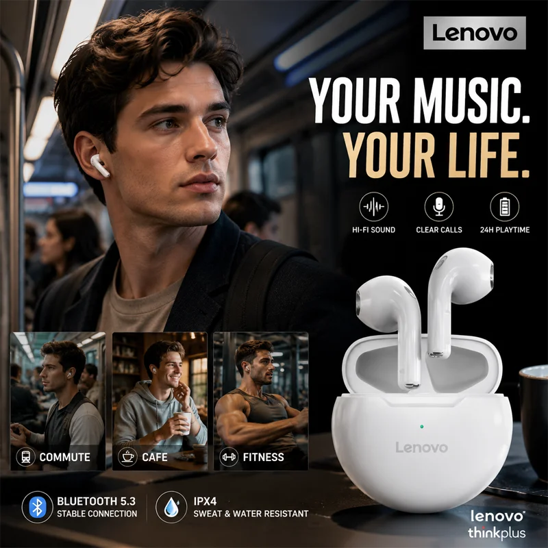 Écouteurs sportifs sans fil Lenovo HT38 TWS, casque Bluetooth HiFi stéréo avec basses profondes, étui de charge rapide, écouteurs de course résistants à la transpiration, mini