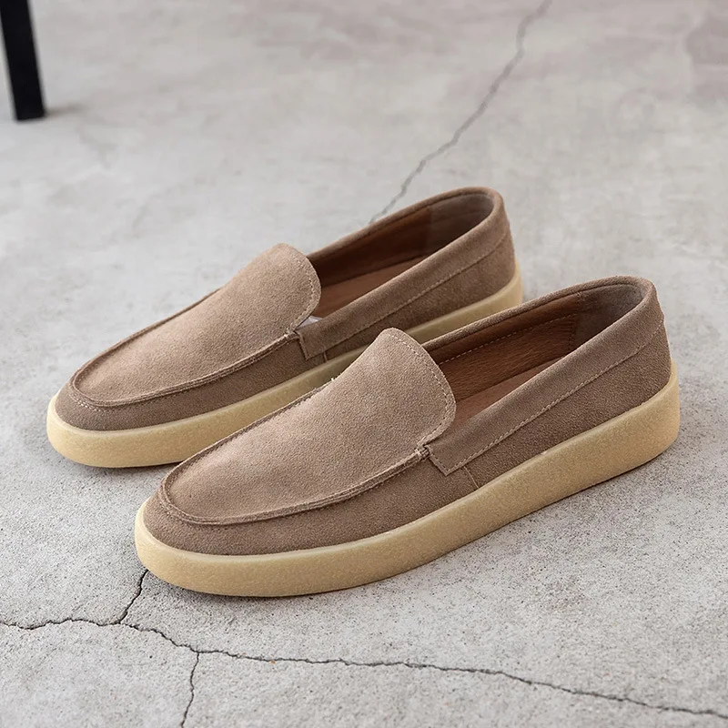 

Men's Casual Slip-On Loers Spring Summer Korean Sle Smooth Leather Breathable Lazy Person's Flats Faionable Single oes