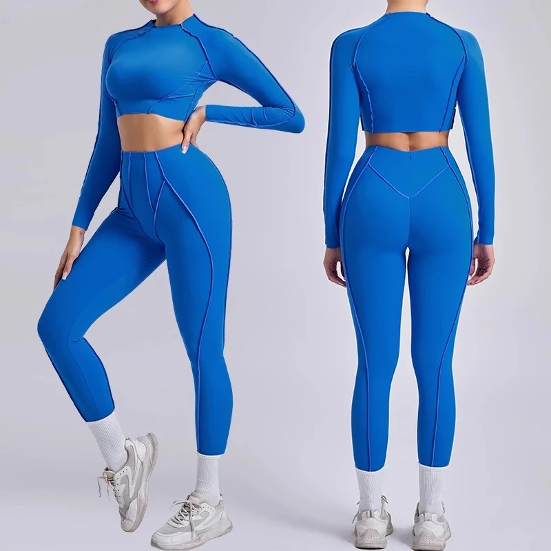

Stereoscopic 2Pcs Long Sleeve Gym Set Women Quick-Drying Yoga Clothes Running Leggings Workout Sports Suit Female