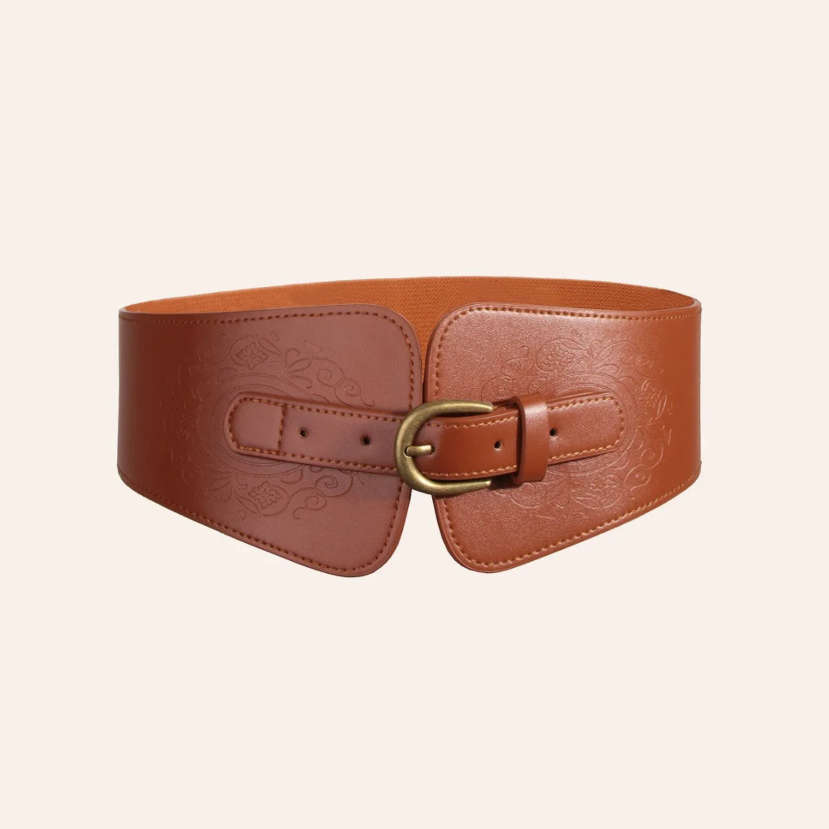 Women's New Elastic Brown Belt with Oval Pin Buckle Decorative Waist Seal Matching Skirts Versatile Slimming Belt