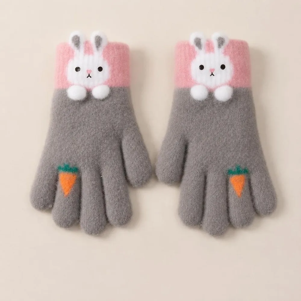 Cute High Elasticity Cartoon Rabbit Gloves Windproof Lining Knitted Gloves Thickened Kids Hand Warmers For Baby Girls