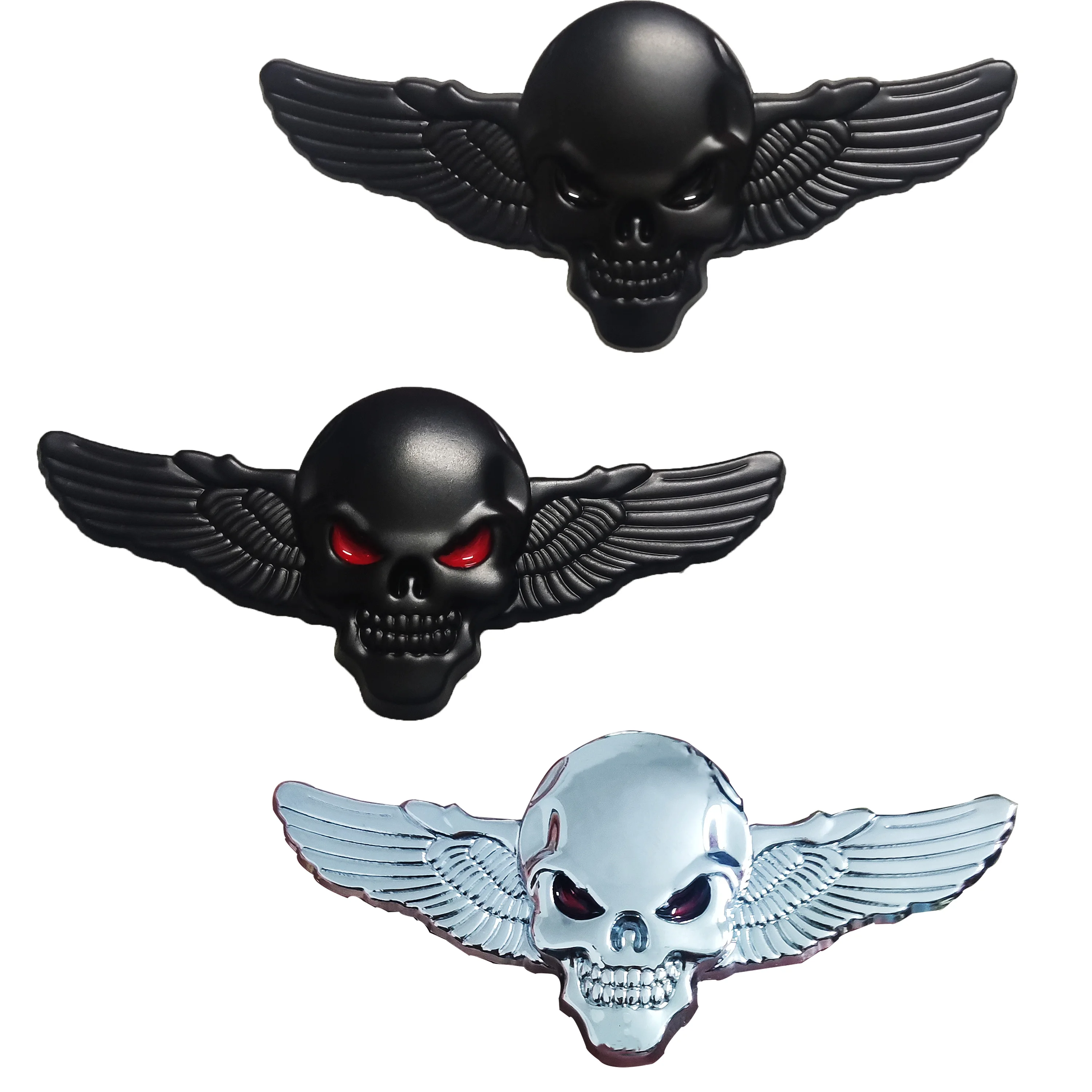 Metal Skull Motorcycle Decal Badge, Demon Wings Decoration Stickers for Car Rearview Mirrors and Trunks