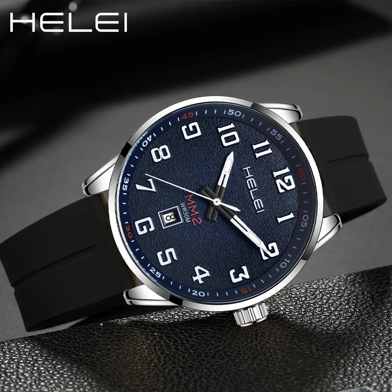 Orologio da uomo classico di marca HELEI orologio da polso al quarzo di moda display calendario in silicone orologio da uomo di alta qualità regalo per uomo