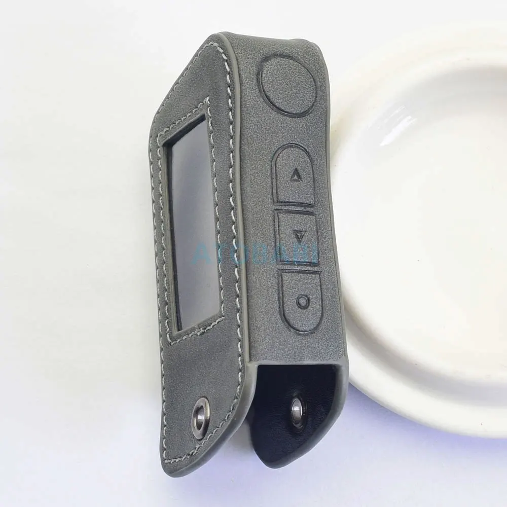 Grau Leder Auto Schlüssel Abdeckung Tasche Für Starline A63 A93 A36 A39 A66 A96 Zwei Weg Auto Alarm System LCD Fernbedienung Fob Shell Fall Schutz – Detail 5