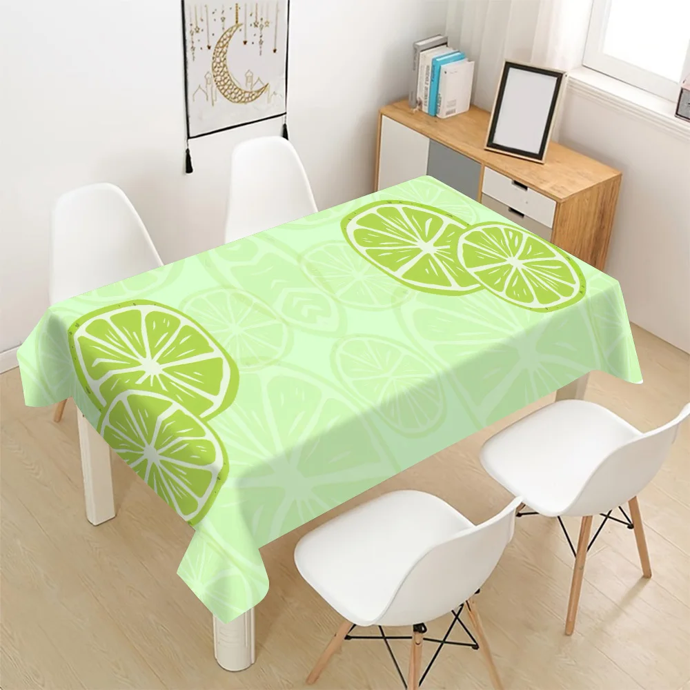Waterproof Tablecloth Runner Green Lime Slice Pattern for Dining Room Kitchen Counter Decor