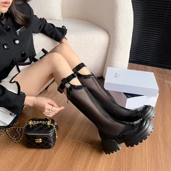 Fashion Platform Cool Boots Women 2024 New Summer Hollow Breathable High Boots But Knee High Net Face Knight Boots