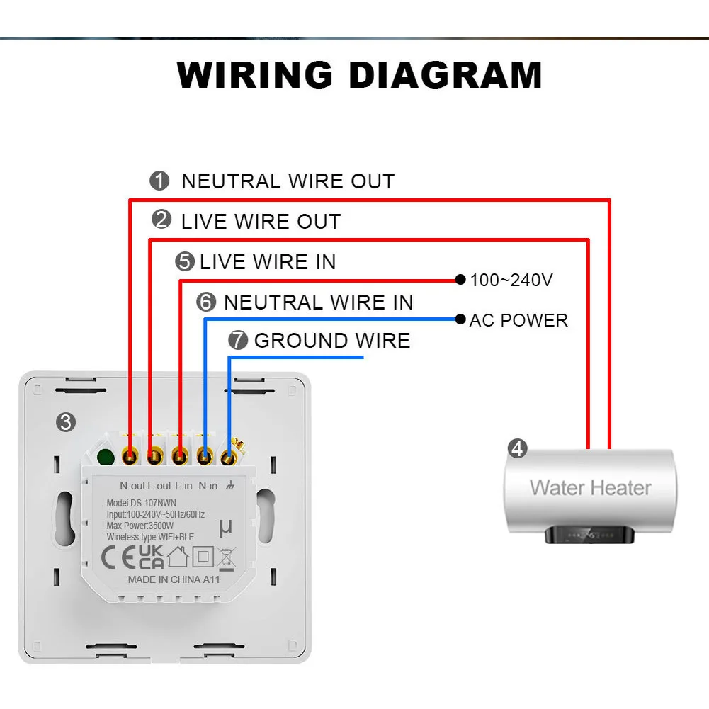 

Умный выключатель для водонагревателя Tuya WiFi, 40А, с функцией мониторинга энергопотребления, совместимый с Alexa