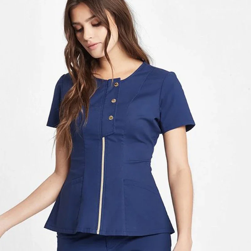 Ensemble de gIslande personnalisé pour femme, haut et pantalon à fermeture éclair en métal, uniforme d'infirmière, vente en gros