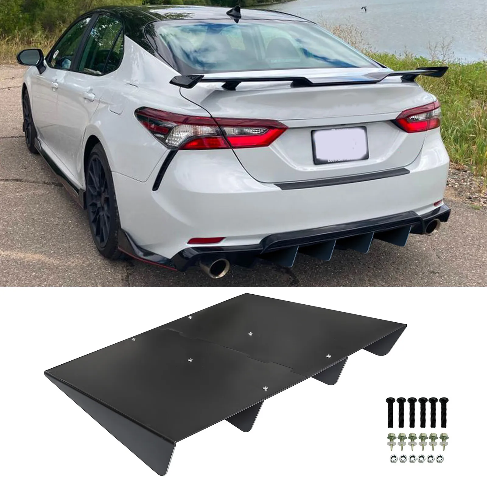 

Матовый черный сплиттер-диффузор на задний бампер с 4 ребрами для Toyota Camry