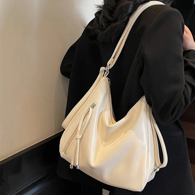 

Сумки-тоут большой емкости, однотонная сумка из искусственной кожи на молнии, повседневный универсальный корейский рюкзак для женщин