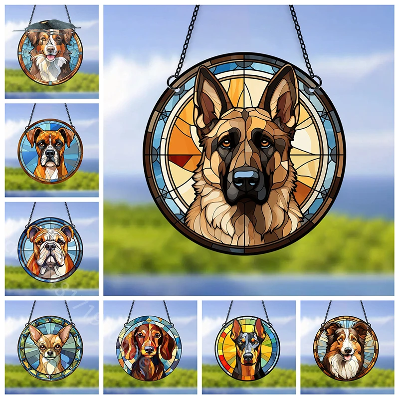 Pet Dog Acrylic Wall Decoration German Shepherd Labrador Retriever Window Decorative Stained Hangings Gift Pendant Room Decor