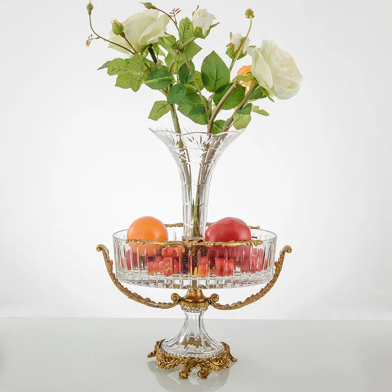 Modern crystal inlaid copper home vase flower arrangement ornament American luxury model room decoration