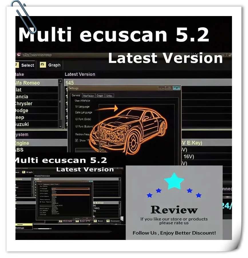 

Hot Multiecuscan V5.2 obd2 scanner Registered Unlimited Keygen for Multi Ecu Scan work for ELM327 OBDII Diagnostic Tool