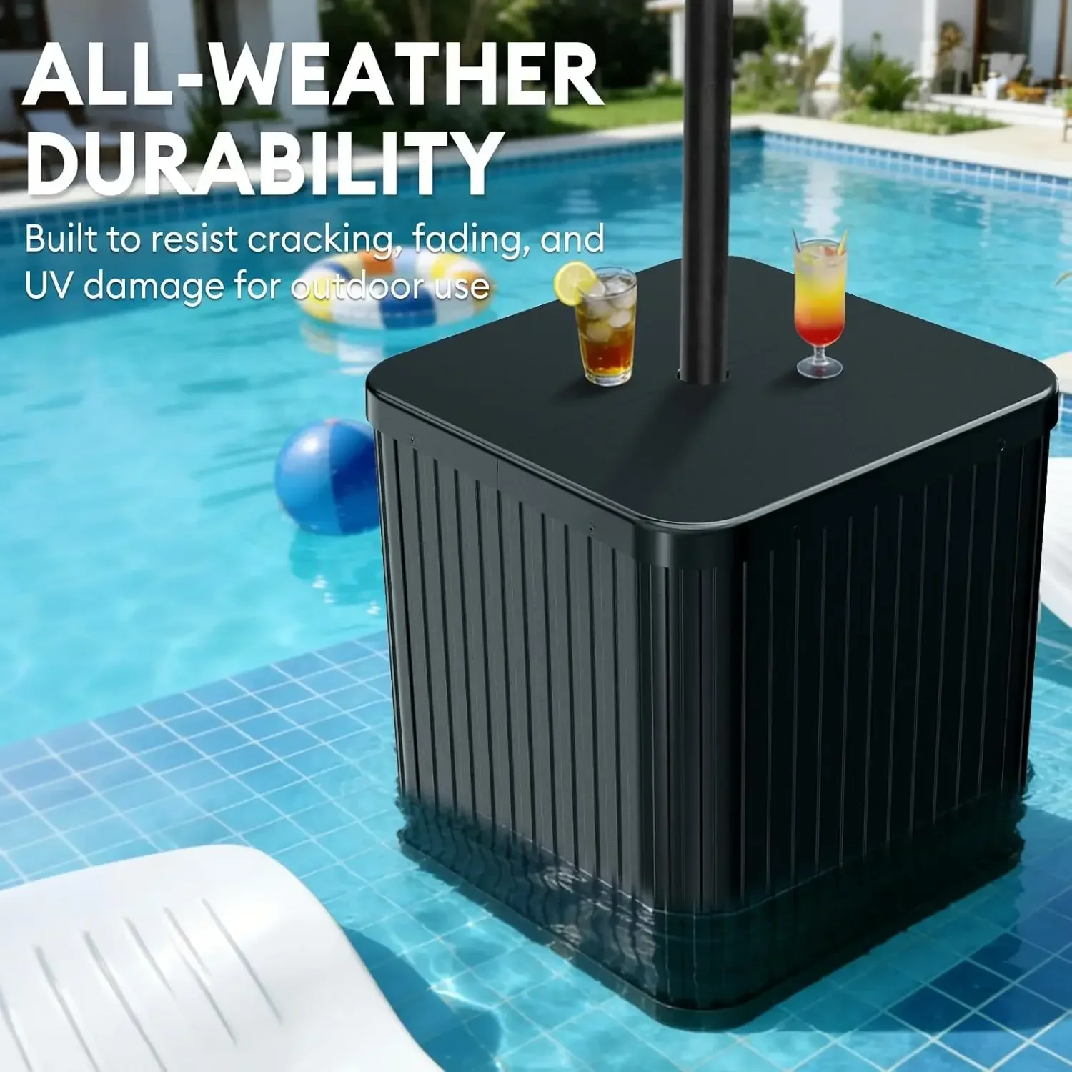 Umbrella Side Table with Umbrella Hole, 2-in-1 Outdoor Side Table & Umbrella Stand with Fillable Base, Heavy Duty Poolside Table