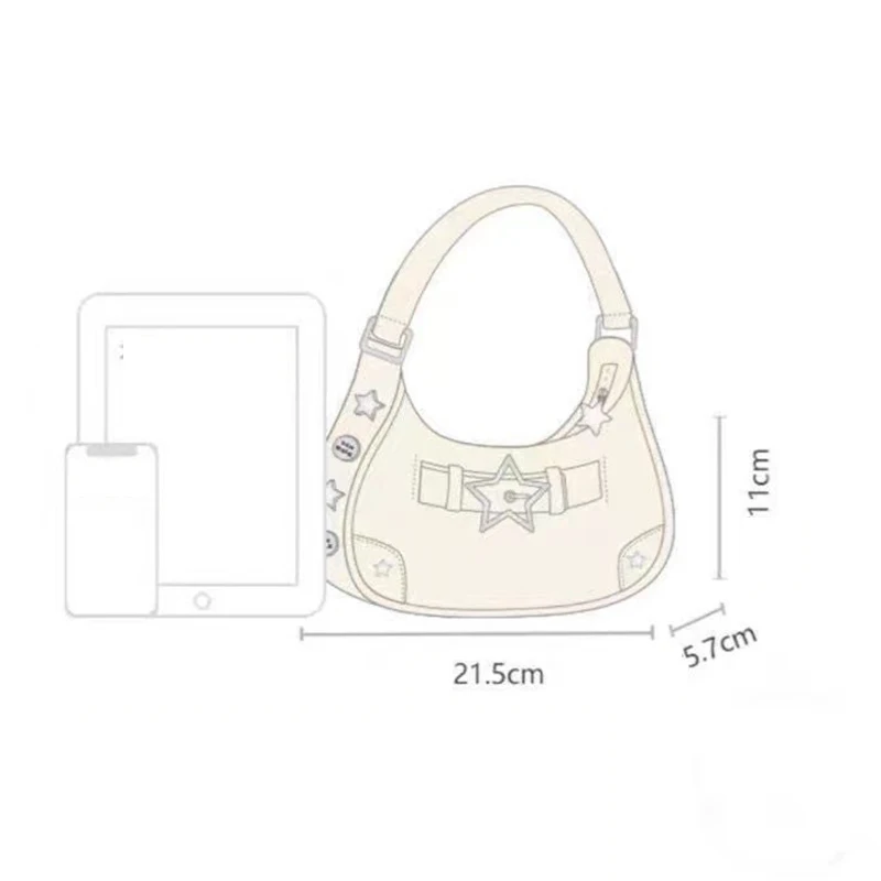 Vintage Lässige Niedliche Weiße Stern-Schultertasche Damen Umhängetaschen Leder-Reißverschlusstaschen Handtaschen für Frauen – Detail 20