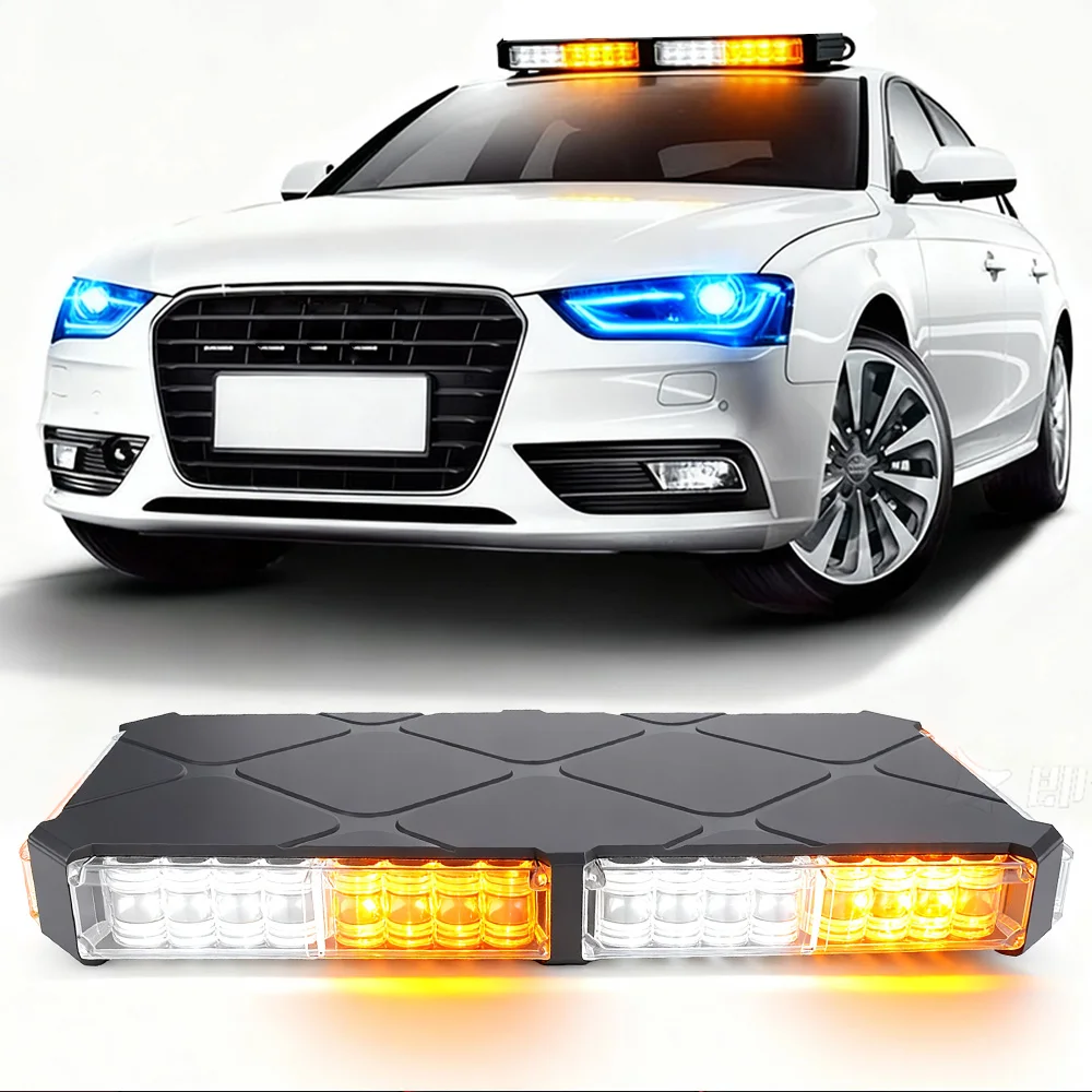 48LED Auto Ha Condotto La Luce Stroboscopica Tetto Top Flash Luci di Avvertimento di Emergenza 12-24V 4 Lati Auto Stroboscopi con Magnete per SUV Veicolo