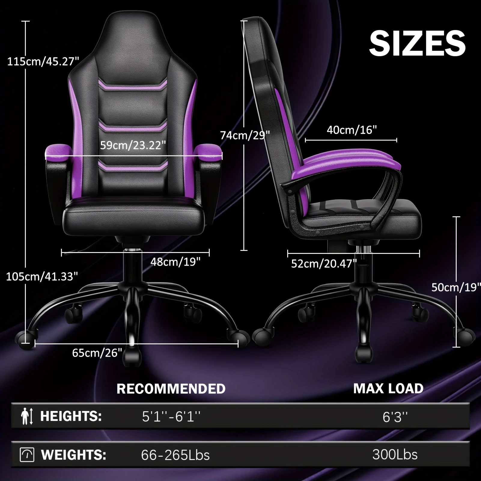 Purple Big and Tall Ergonomic Computer Gaming Chair - Computer Gaming Chairs with PU Leather Lumbar Support