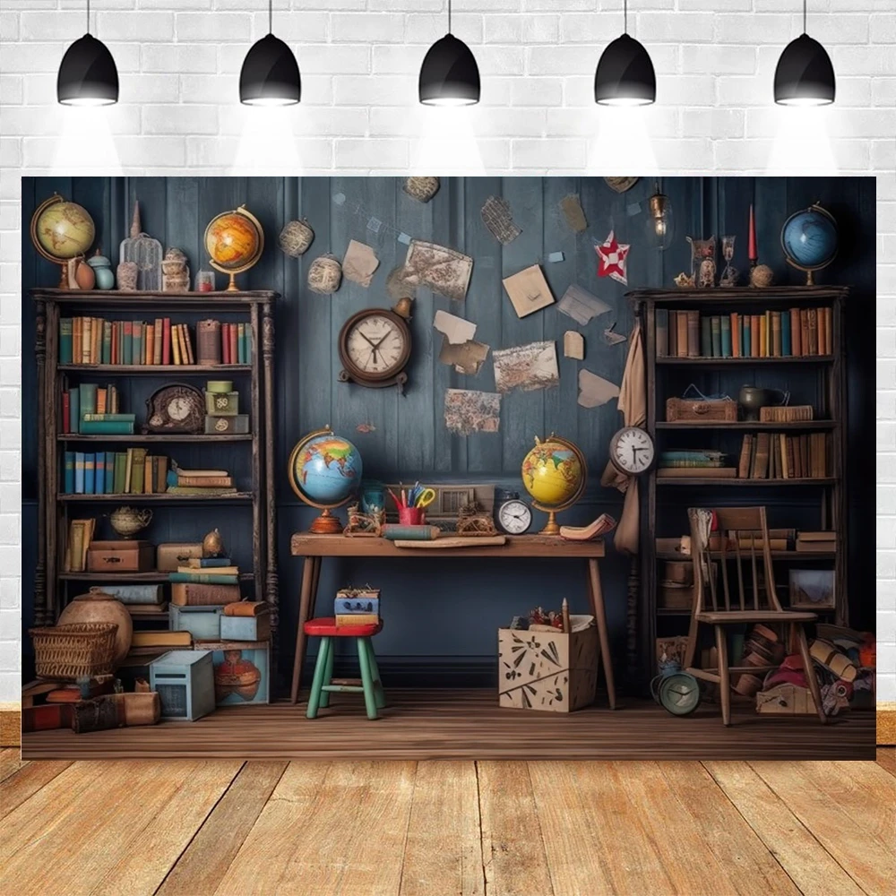 Welcome Back To School Photography Backdrop Black Chalkboard Globe Pencil Book Classroom Children Student Background Party Props