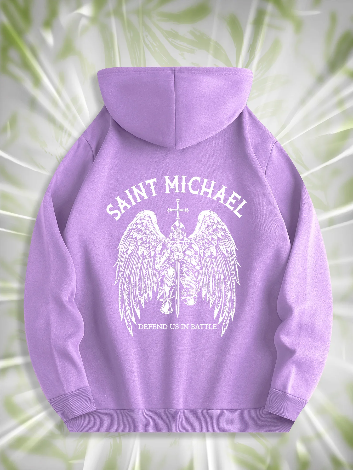 Men's casual printed hooded sweatshirt with the image of Saint Michael the Archangel and the phrase 