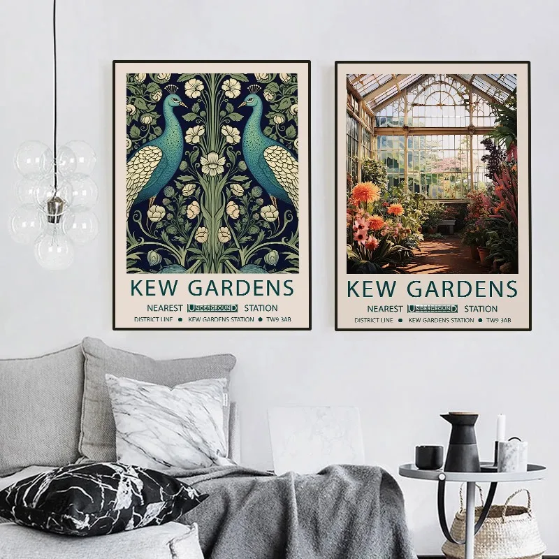 خمر لندن كيو حدائق الزهور المشارك طباعة ويليام موريس الأزهار حائط لوح رسم الفن معرض غرفة المعيشة ديكور المنزل