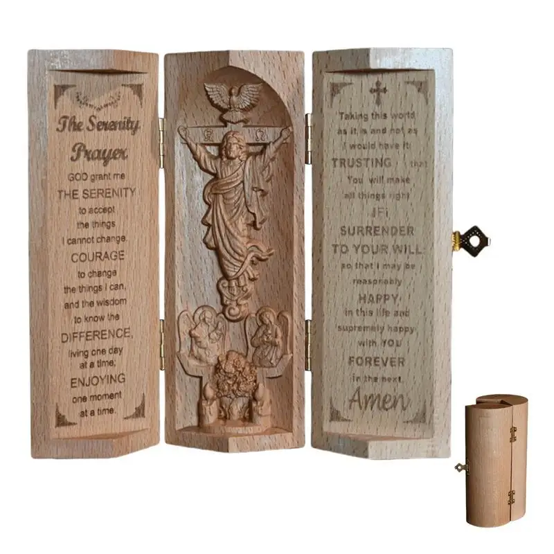 Jesus Statue Wooden Cylinder Catholic Figurine Serenity Prayer Christian Statue Of Jesus Openable Catholic Statue Sculpture