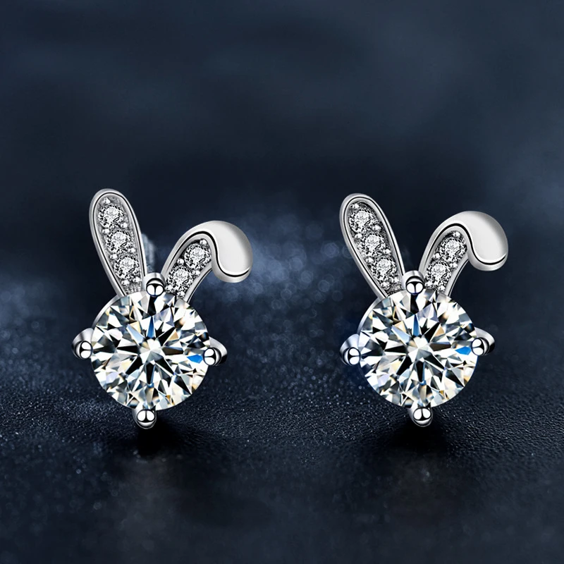 S925 Sterling Silver Rabbit Earrings For Women Chinese Zodiac Design Birthday Gift Moissanite Jewelry Earrings Wholesale