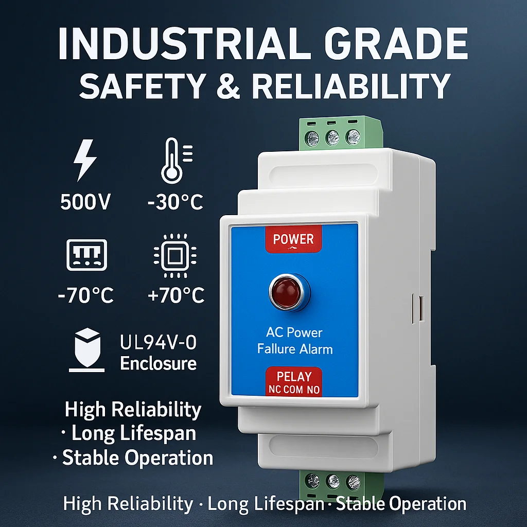 380V AC Power Failure Alarm with Instant NO/NC Relay, 3-Phase Loss Detection for Motor Protection