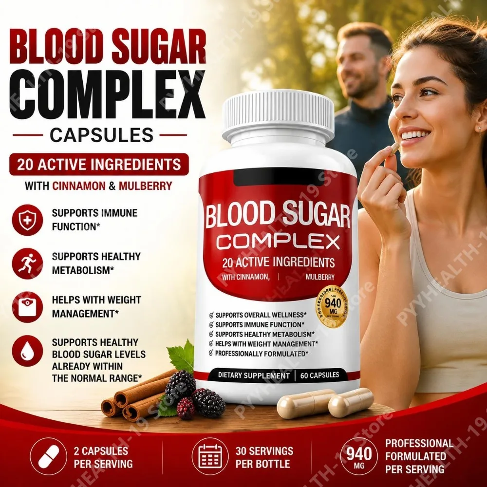 Blood Sugar Complex Capsules 940mg Cinnamon Mulberry 20 Ingredients For Metabolism Weight & Wellness Support Adult 60 Count