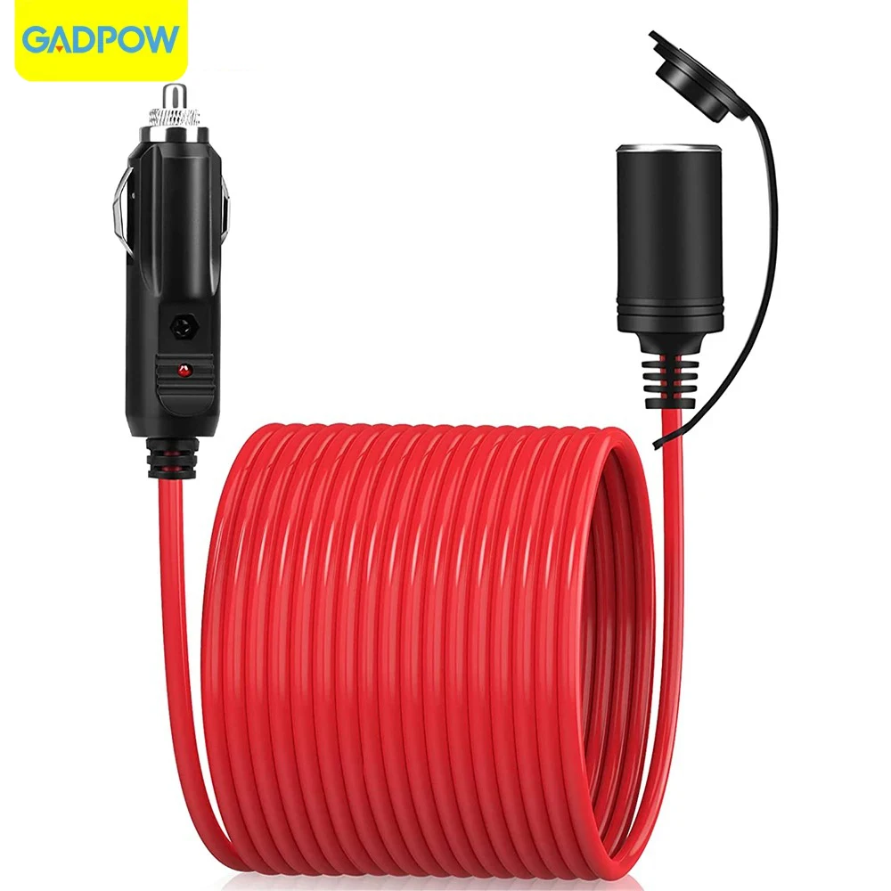 Gadpow 3.6M Cigarette Lighter Extension Cord 12V 24V Car Extension Cord Female Socket Adapter 16AWG 15A Fuse For Tire Pump