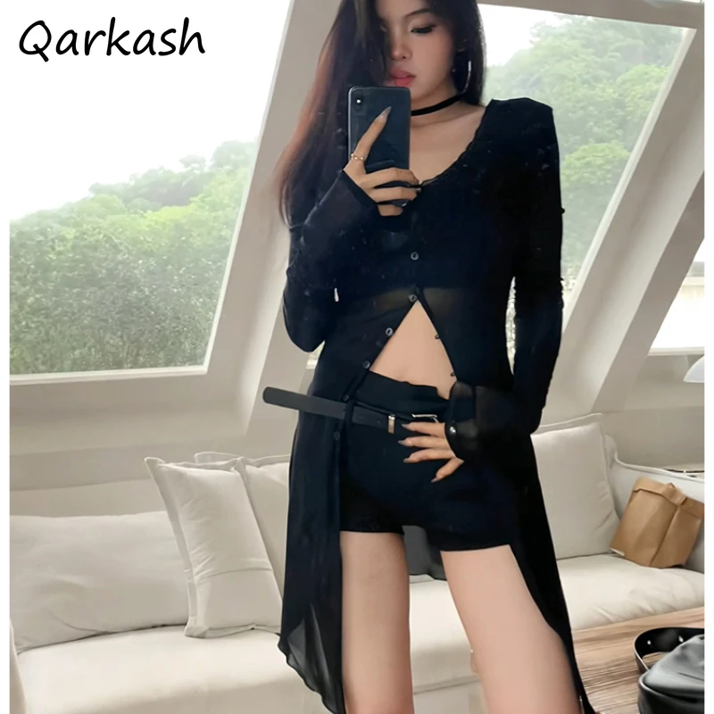 Sheer Shirts for Women Single Breasted Fashion Summer All-match Y2k Highstreet Retro Harajuku American Style Lightweight Casual